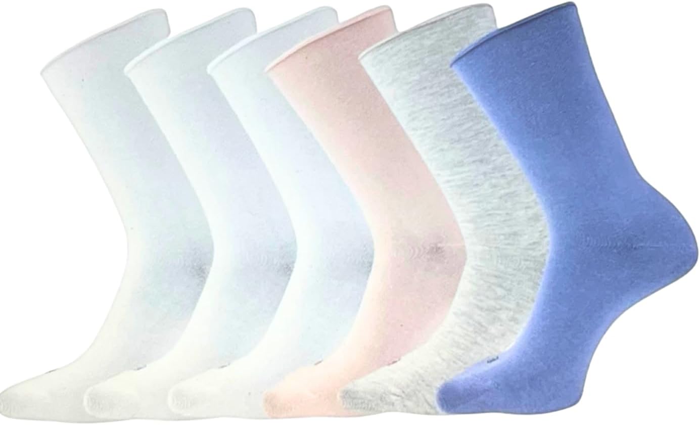 K. Bell Women's Modal Roll Top Socks, 6 pairs, Assorted Solid Colors, Fits Shoe Sizes 5.5-10