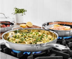 Cuisinart Professional Tryi-Ply Stainless Steel 5-piece Skillet Set. Aluminum Core, and Heat Surround Technology. Include: 3 Skillets 8", 10", 12". 2 lids. Silver.