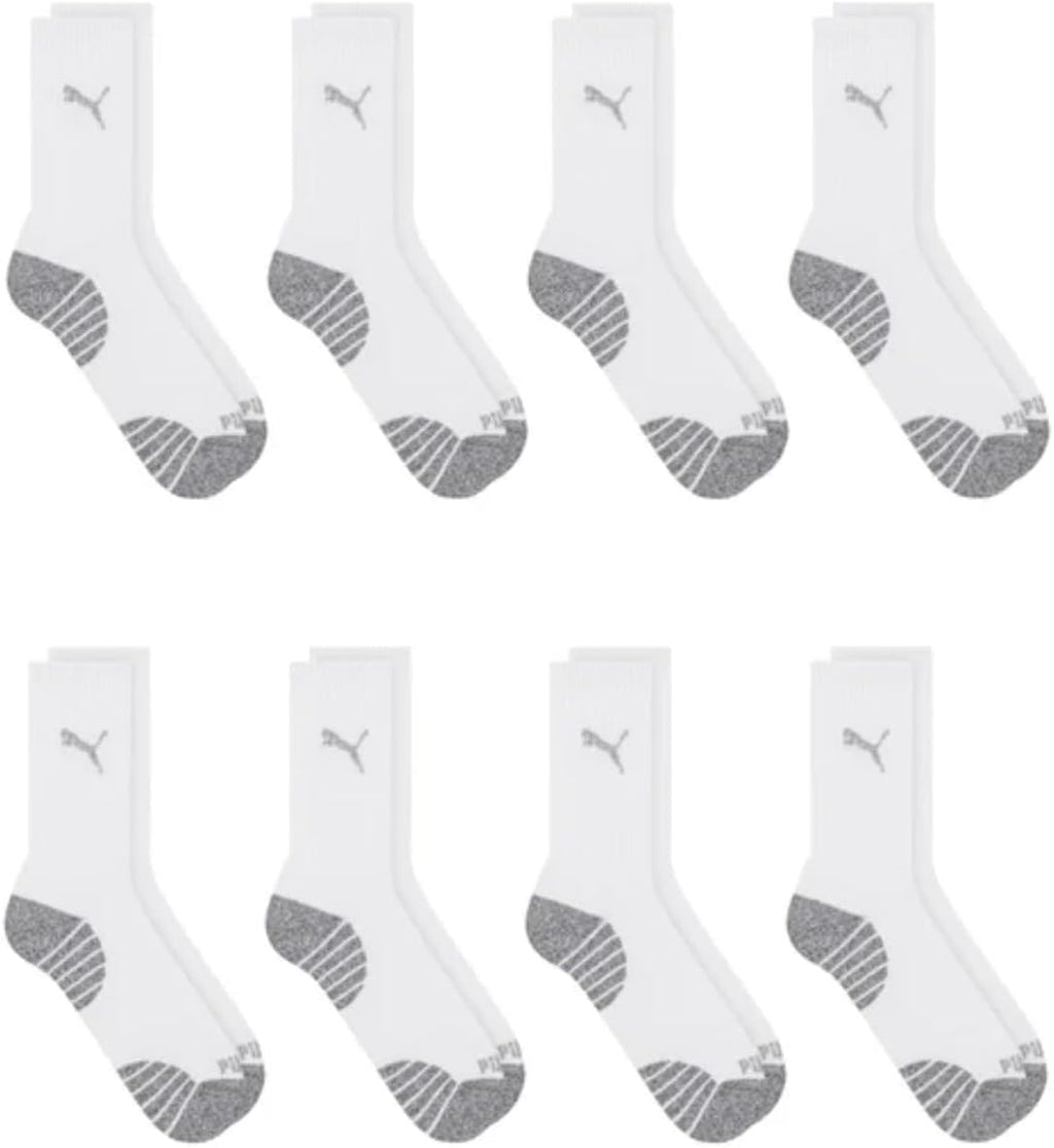 Puma Drycell Men's Crew Socks, White, 8 Pairs, Fits Shoe Sizes 6-12