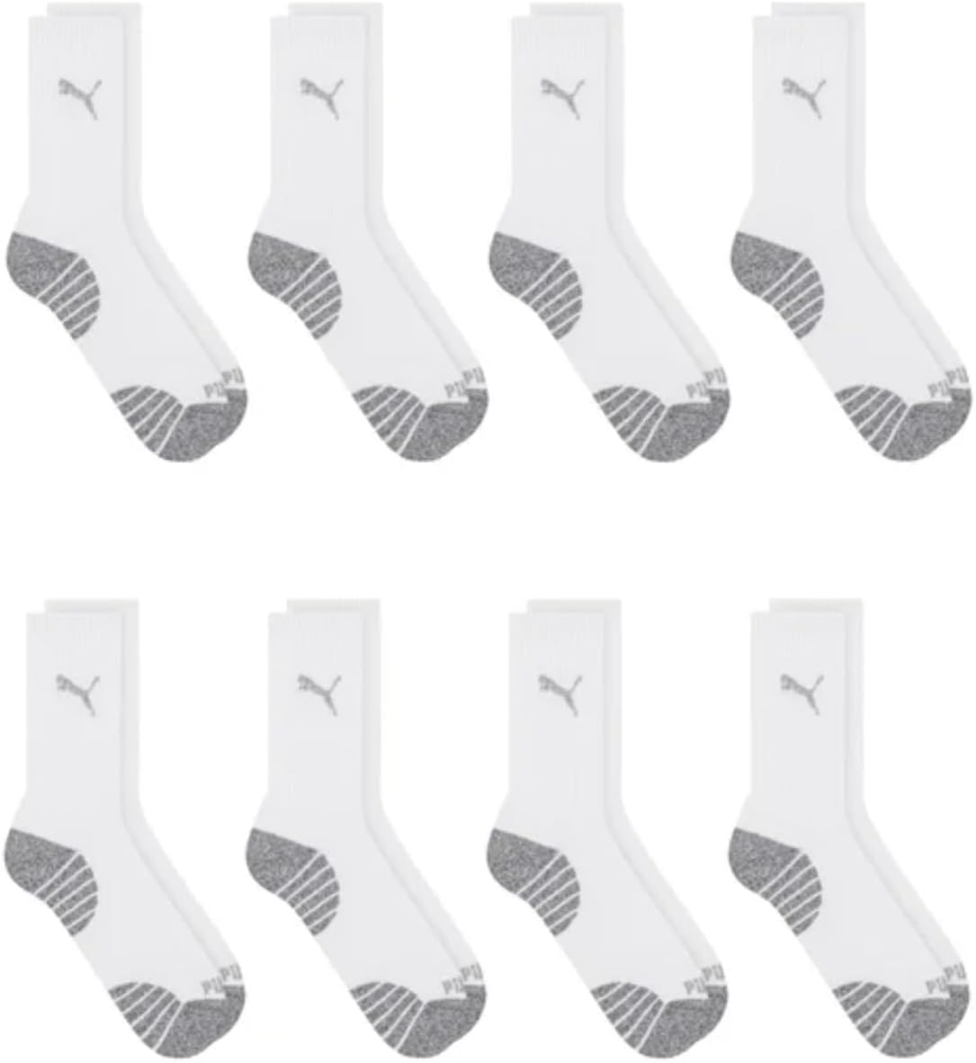 Puma Drycell Men's Crew Socks, White, 8 Pairs, Fits Shoe Sizes 6-12