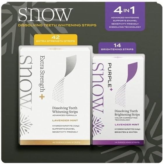 Snow Dissolving Teeth Whitening Strips, 4 in 1 Formula, Lavender Mint, 56 Count
