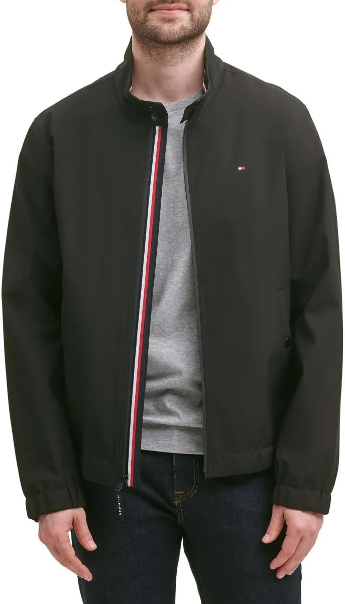 Tommy Hilfiger Men’s Water and Wind Resistant Stand Collar Bomber Jacket (Black, X-Large)