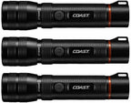 Coast 1000 Lumen Rechargeable LED Flashlight, Adjustable Focus, Waterproof, Dustproof, Rugged for Fishing, Hiking, Camping, Mechanic Work - Set of 3, Black, CF1000R