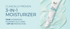 RoC moisturizer bottle with product description on a light blue background