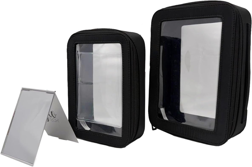 GLO TECH 3-Piece Cosmetic Bag Set – Makeup Bag Duo with Compact Mirror, Travel & Everyday Beauty Organizer (Black)