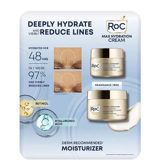 RoC Max Hydration Cream packaging with product images and text on a white background