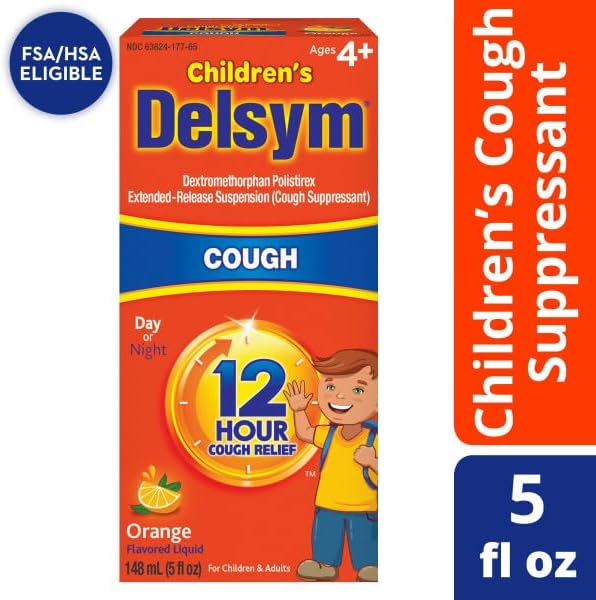 Delsym Cough Suppressant Alcohol Free Orange Flavored Liquid- 2 Pack, 5 ounces Bottle