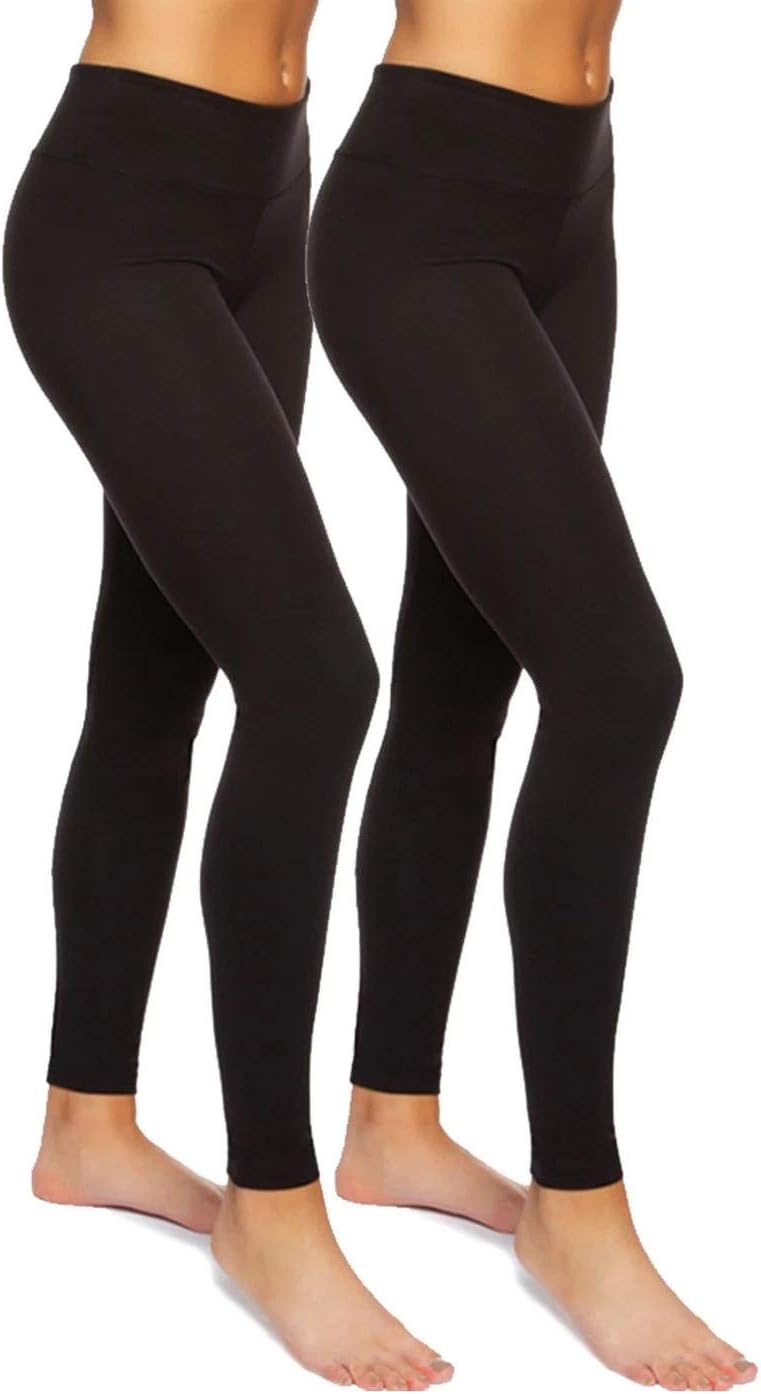 Felina Sueded Athleisure Performance Legging (2-Pack) Womens Leggings w/Slimming Waist Band Style: C3690RT (X-Large, Black)