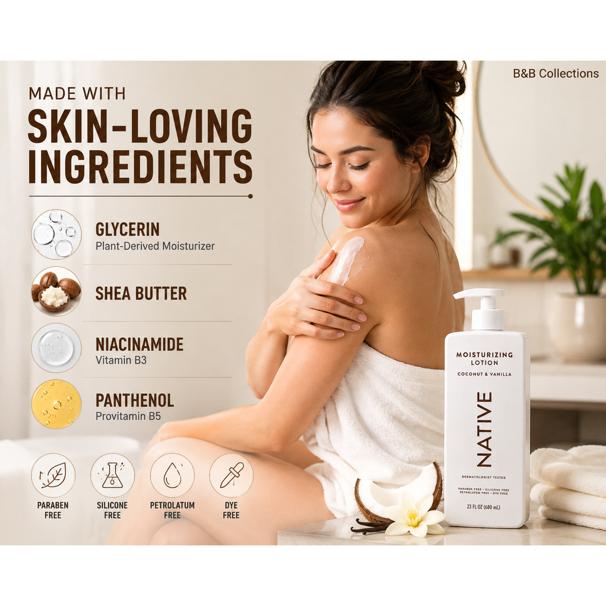 Natives Moisturizing Lotions Coconut & Vanilla, 23 fl oz, Plant-Based Moisturizers with Shea Butter & Niacinamide, Hand & Body Lotion, 2 Pack