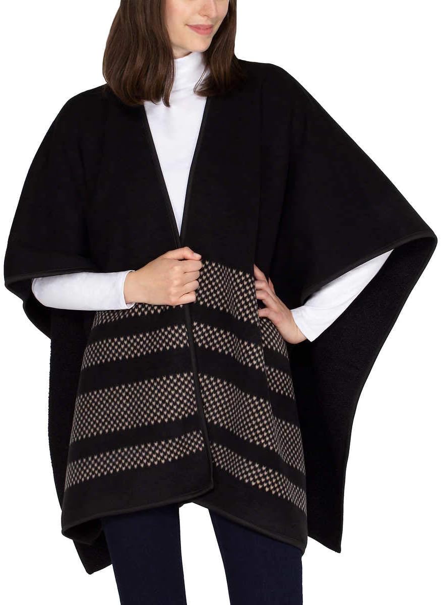 Ike Behar Ladies' Reversible Wrap with High Pile Fleece Black