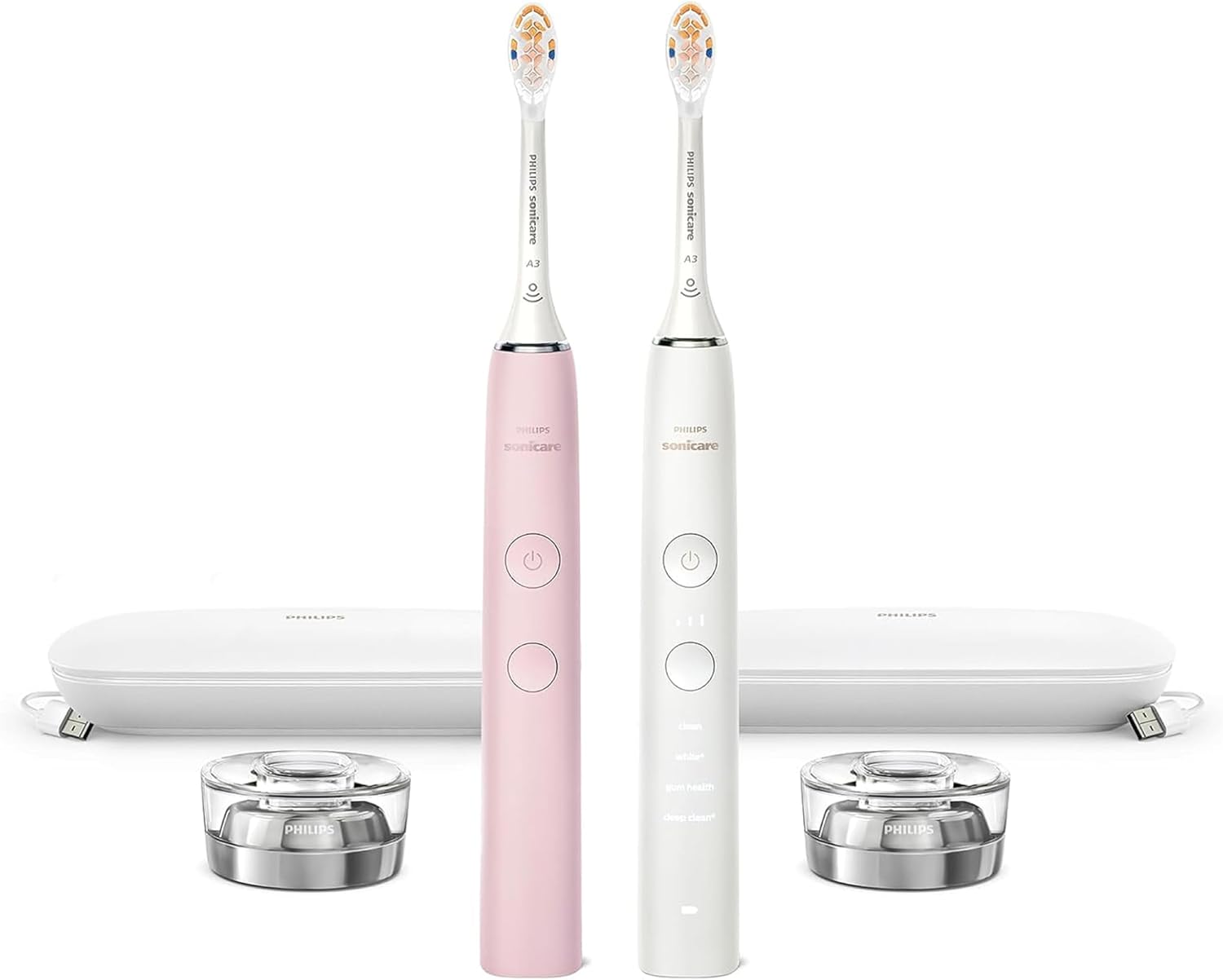 Philips Sonicare DiamondClean Connected Rechargeable Battery Powered Toothbrush 2-Pack Pink/White