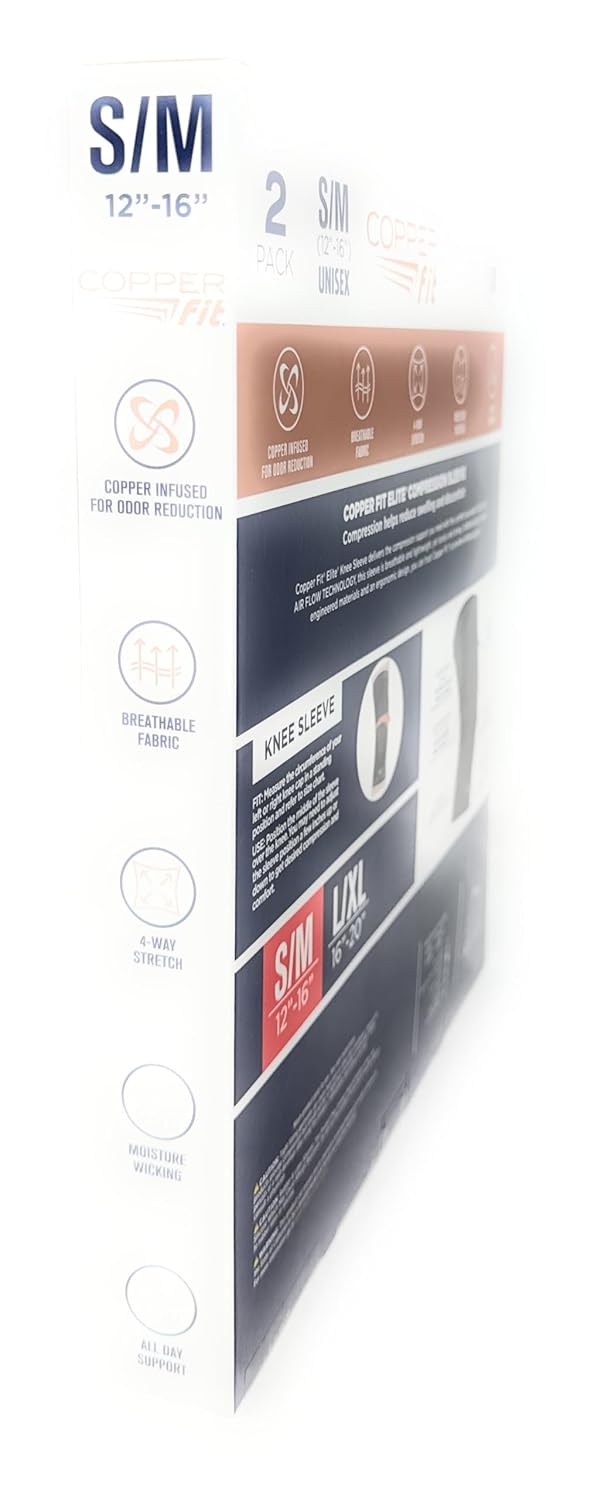 Copperfit Elite Air Knee Compression Sleeve, S/M, 2 Pack, Joint Pain Relief (Small/Medium (12"-16"))