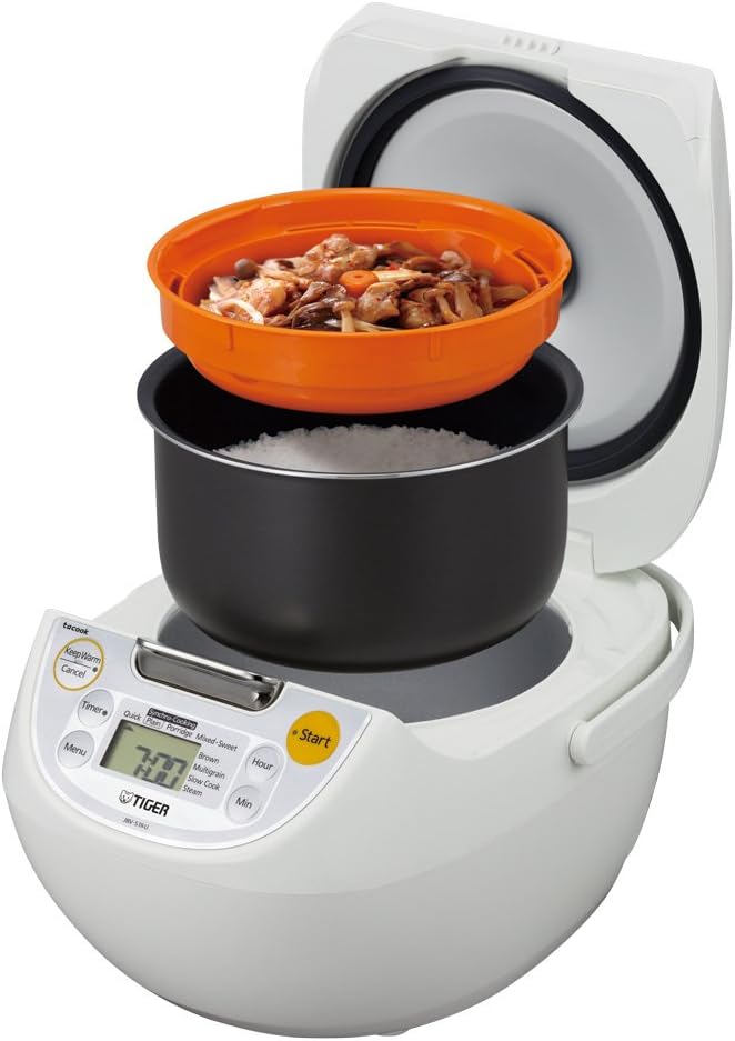 Tiger JBV-S10U Micom Rice Cooker with Tacook Cooking Plate - 5.5Cups - Made in Japan