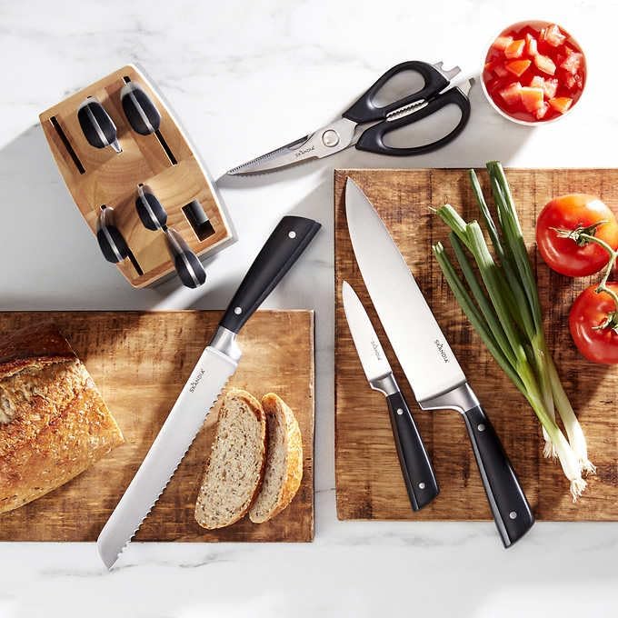 Skandia Constract 10-Piece Knife Block Set – Medium, Silver Stainless Steel Kitchen Knives with Wood Storage Block, Precision Cutting Tools for Everyday Cooking