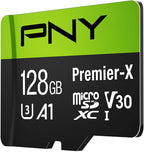 PNY 128GB Premier-X Class 10 U3 V30 microSDXC Flash Memory Card - 100MB/s, Class 10, U3, V30, A1, 4K UHD, Full HD, UHS-I, Micro SD