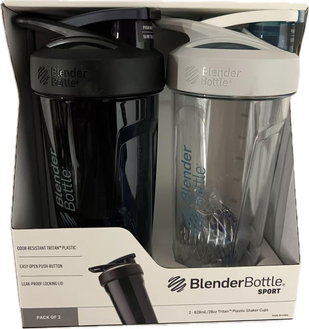 BlenderBottle Sport Shaker Bottle with Wire Whisk, 28-Ounce, Navy – Protein Shakes & Hydration for Athletes & Fitness Enthusiasts, Easy Mixing, Lockable Lid | 2-pack (Black, White)