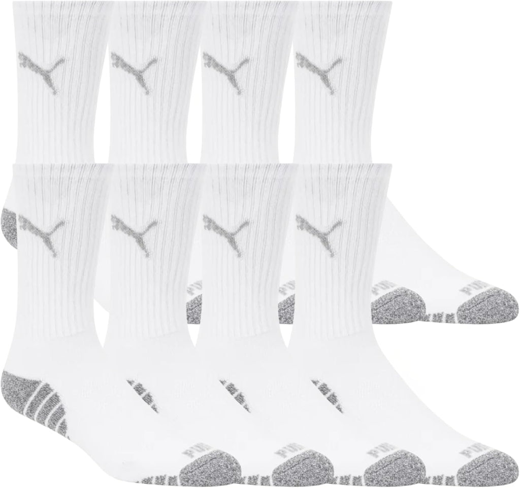 Puma Drycell Men's Crew Socks, White, 8 Pairs, Fits Shoe Sizes 6-12