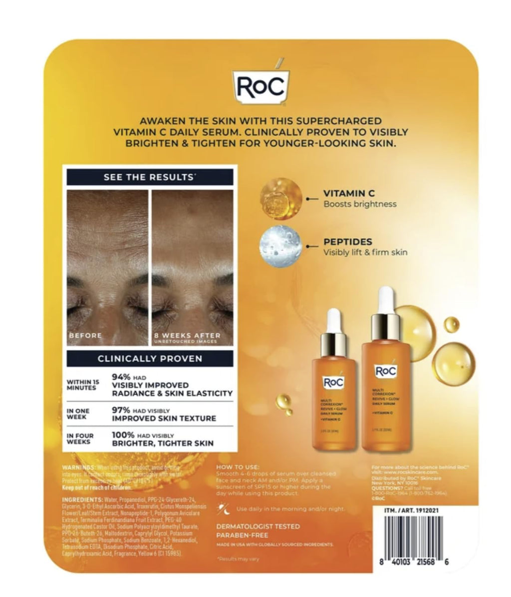 RoC Multi Correxion Revive and Glow Daily Vitamin C Serum Set, 1.0 FL OZ and 1.7 FL OZ Set, 2.7 FL OZ Total