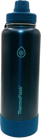 ThermoFlask Stainless Steel Water Bottle, 40 oz, 2-Pack (Silver/Blue Brushed)
