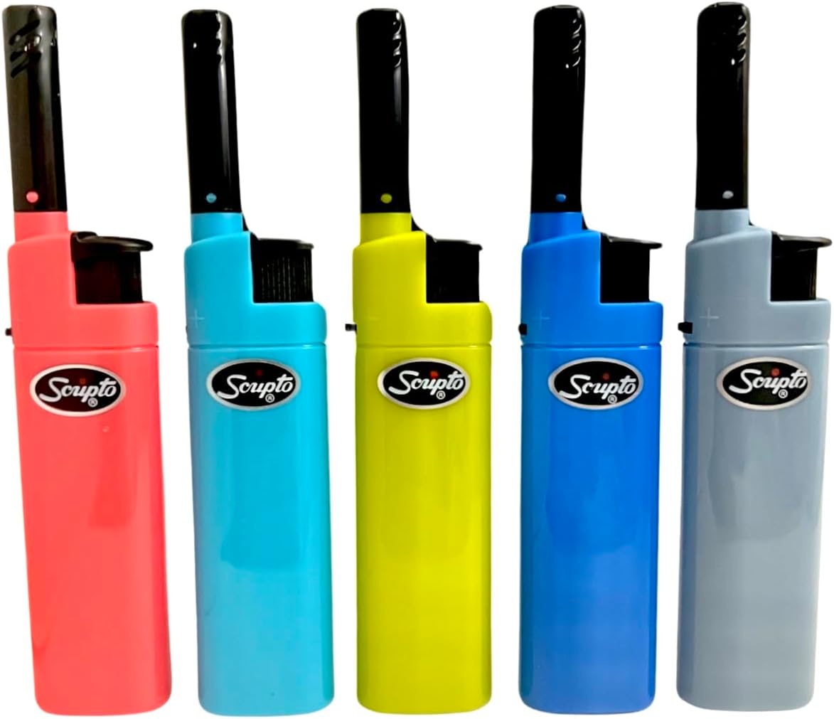 Scripto Refillable Adjustable Flame Hybrid Lighters w/ Extended Reach Nozzle 5pk