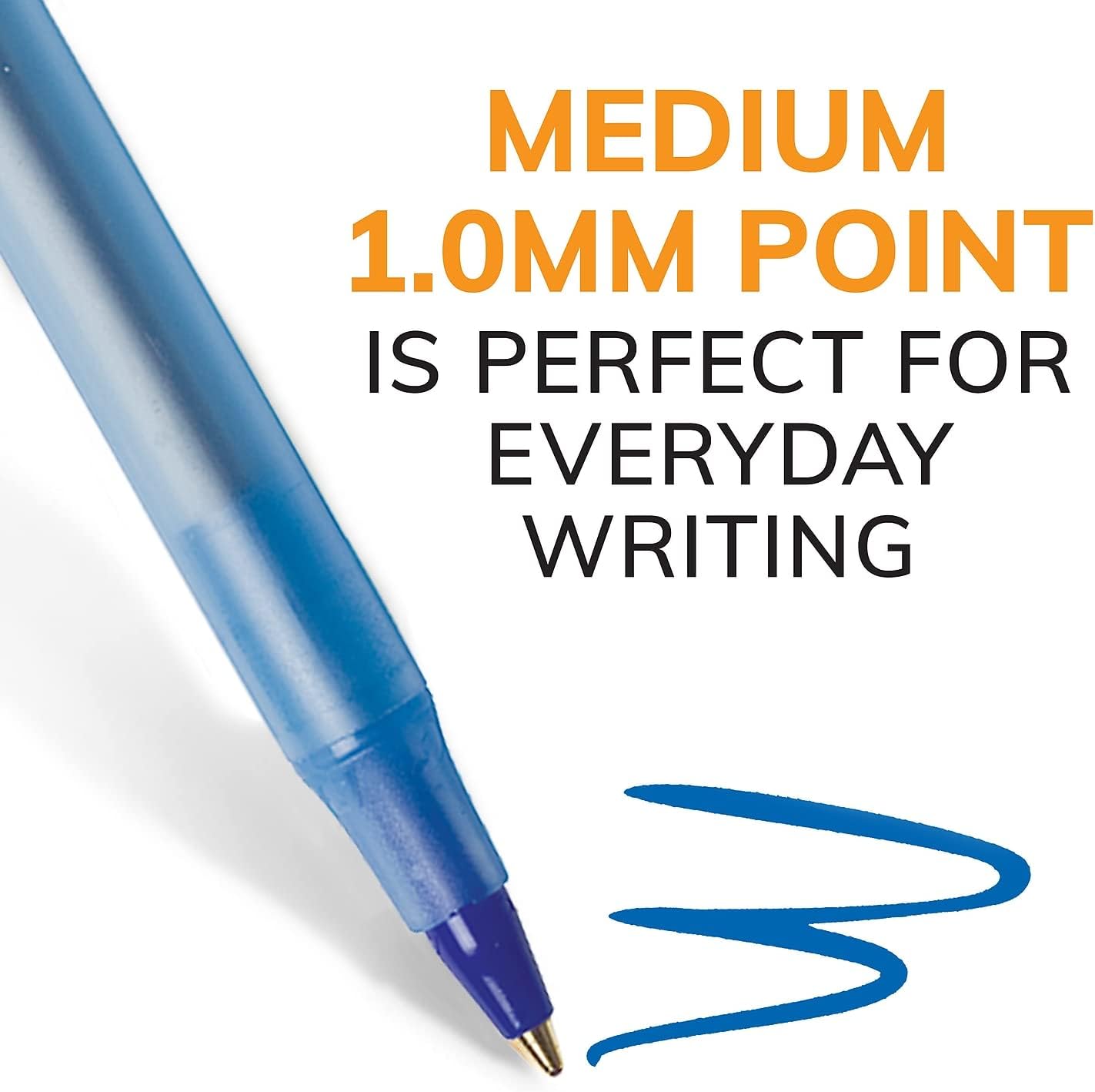 BIC GSM609BE Round Stic Ballpoint Pen,Med. Pt,Value Pk,60/BX,Frost/BE Ink