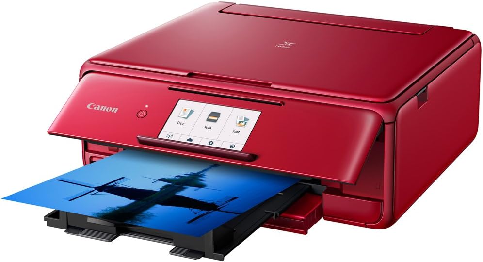 Canon 2230C042 PIXMA TS8120 Wireless Inkjet All-in-One Printer with Scanner and Copier, Red Bundle with CLI-281 Black Ink Tank, Corel Paint Shop Pro Digital Download and 6ft USB Printer Cable