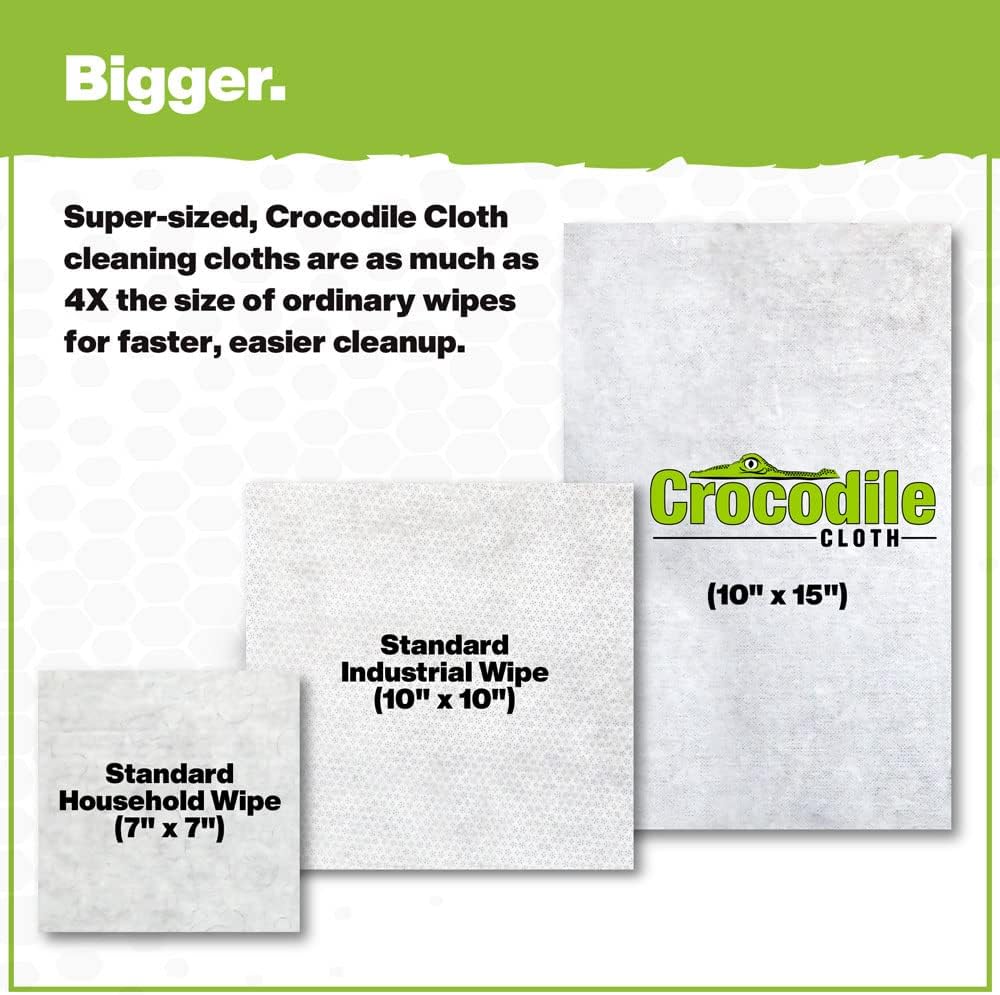 Crocodile Cloth Cleaning Wipes, Pre-Moistened Cleaning Cloth, Water-Based, Safe on Skin, 3x larger than standard wipes, 110 Count, 15 x 10 Inch