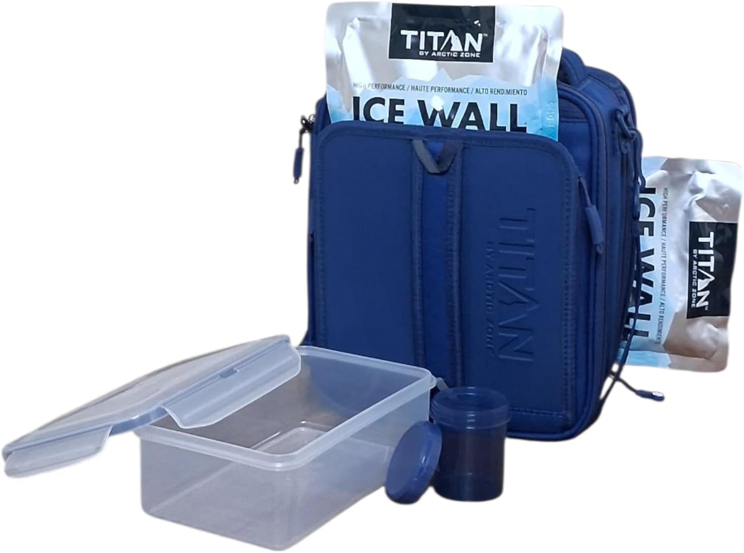 Titan by Arctic Zone Expandable Lunch Box – Insulated, Crush-Resistant Cooler with 2 Ice Walls & Leak-Proof Lining – Meal Prep Bag with Strap & Container for Work & Travel | Black (Navy Blue)