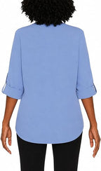 Mario Serrani Italy Women's Button Front Roll Sleeve Blouse Shirt