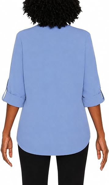 Mario Serrani Italy Women's Button Front Roll Sleeve Blouse Shirt