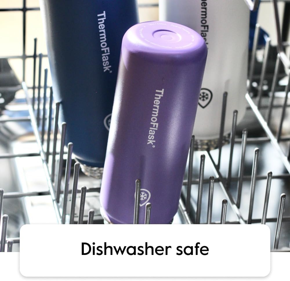 ThermoFlask Stainless Steel Water Bottles 2-Pack - Double-Wall Vacuum Insulated 24 oz BPA-Free Spout Lids - Keeps Drinks Cold 24 Hrs, Hot 12 Hrs - Leakproof, Dishwasher Safe, Mayan Blue/Black