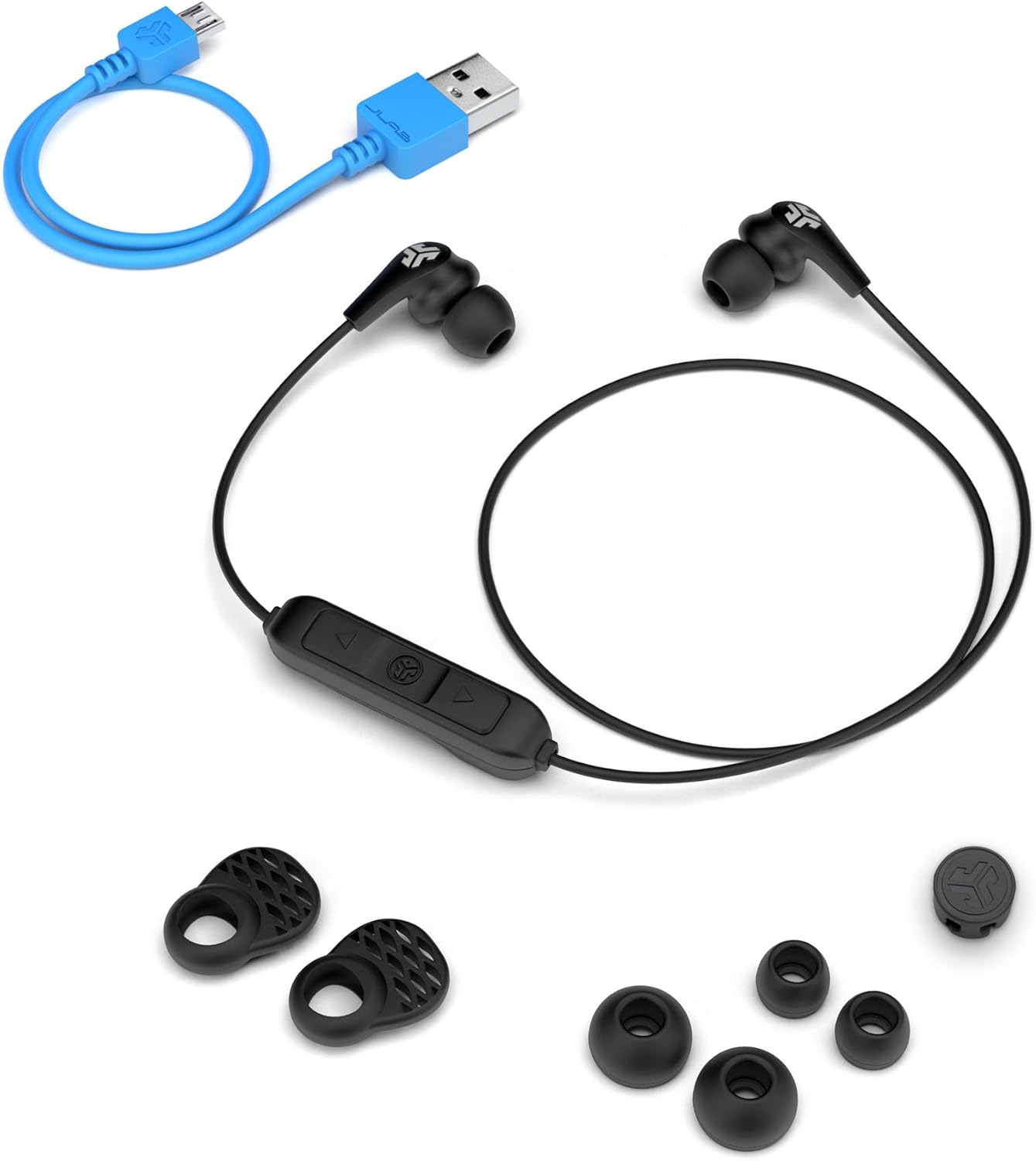 JLab JBuds Pro Bluetooth Wireless Signature Earbuds, Titanium 10mm Drivers, 10-Hour Battery Life, Music Controls, Noise Isolation, Bluetooth 4.1 Extra Gel Tips and Cush Fins, Graphite/Blue
