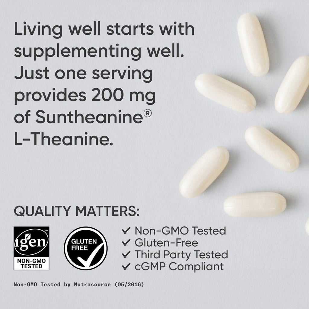 Sports Research Double Strength L-Theanine Supplement - Suntheanine Softgels for Focus, Relaxation & Alertness - Non-Drowsy Support Made with Coconut Oil, Non-GMO & Gluten Free - 200mg, 120 Count