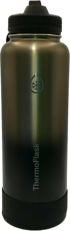 ThermoFlask Stainless Steel Water Bottle, 40 oz, 2-Pack (Silver/Blue Brushed)