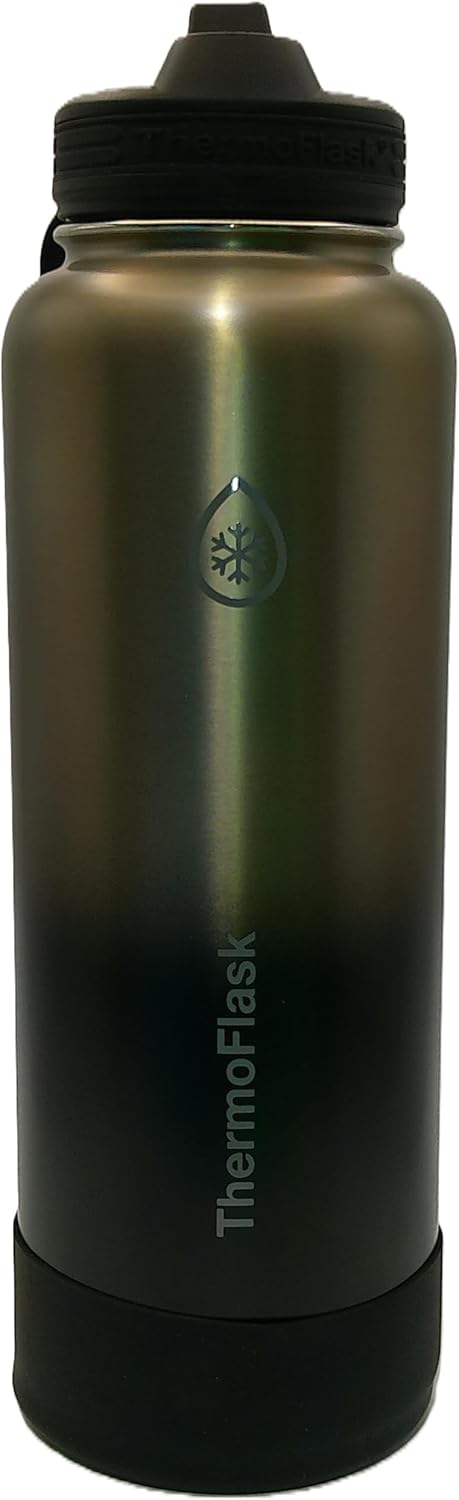 ThermoFlask Stainless Steel Water Bottle, 40 oz, 2-Pack (Silver/Blue Brushed)
