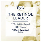 Advertisement for RoC Retinol product with text highlighting features.