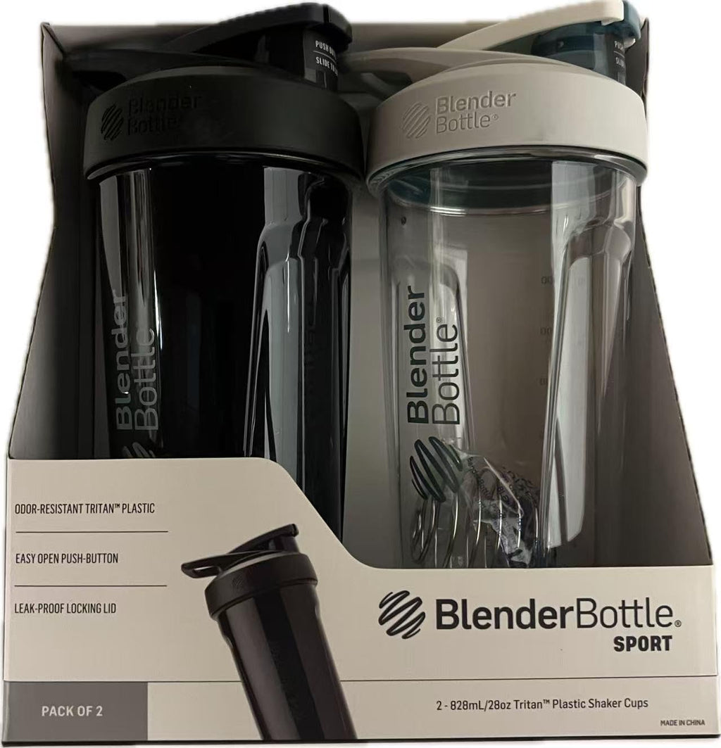 BlenderBottle Sport Shaker Bottle with Wire Whisk, 28-Ounce, Navy – Protein Shakes & Hydration for Athletes & Fitness Enthusiasts, Easy Mixing, Lockable Lid | 2-pack (Black, White)
