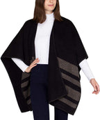 Ike Behar Ladies' Reversible Wrap with High Pile Fleece Black