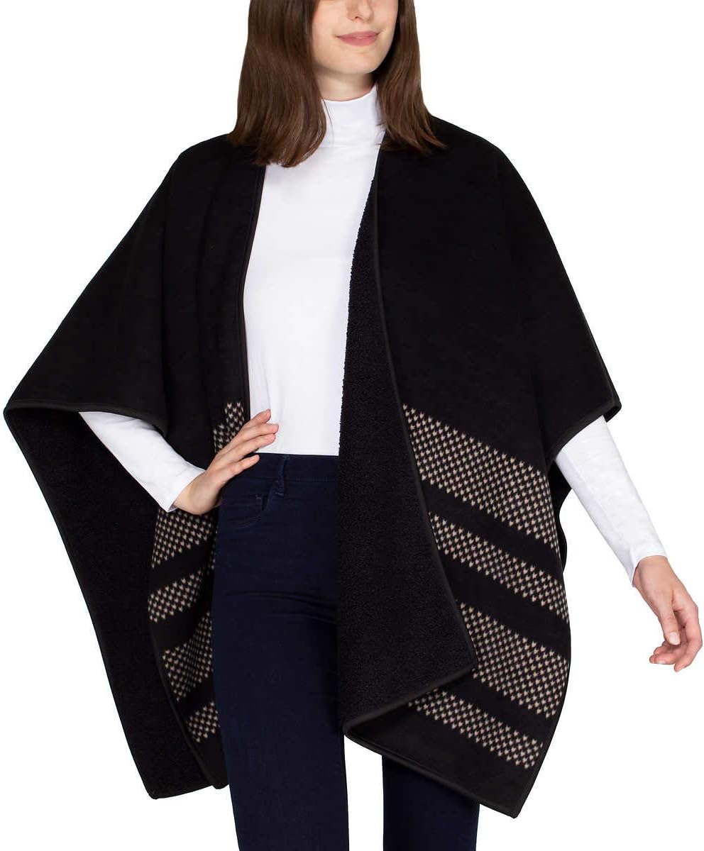 Ike Behar Ladies' Reversible Wrap with High Pile Fleece Black