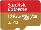 SanDisk 128GB Extreme microSDXC UHS-I Memory Card with Adapter - Up to 160MB/s, C10, U3, V30, 4K, A2, Micro SD - SDSQXA1-128G-GN6MA