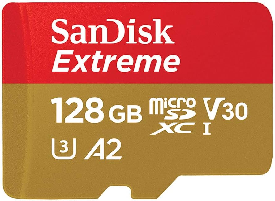 SanDisk 128GB Extreme microSDXC UHS-I Memory Card with Adapter - Up to 160MB/s, C10, U3, V30, 4K, A2, Micro SD - SDSQXA1-128G-GN6MA