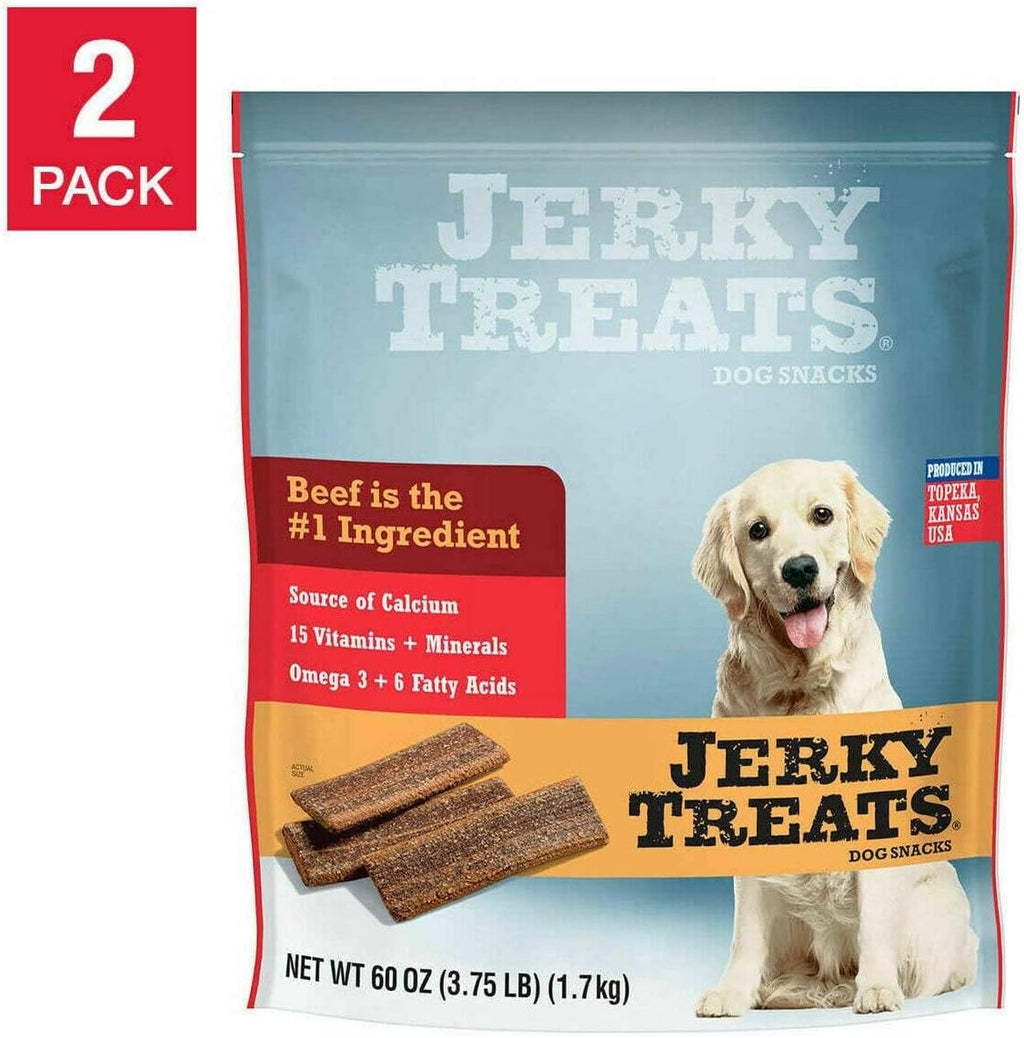 Jerky Treats Tender Strips Dog Snacks Beef 60 oz. 3.75 lbs - 2 Pack