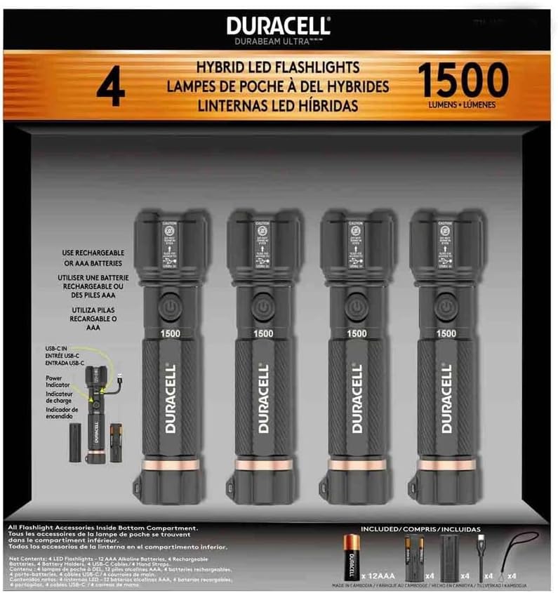Duracell Hybrid Led Flashlights, 4 pack
