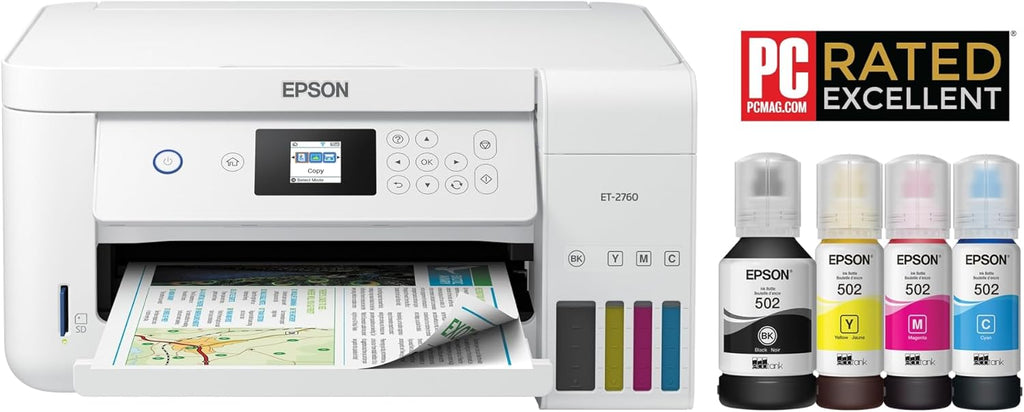 Epson EcoTank ET-2750 Wireless Color All-in-One Cartridge-Free Supertank Printer with Scanner, Copier and Ethernet, Regular