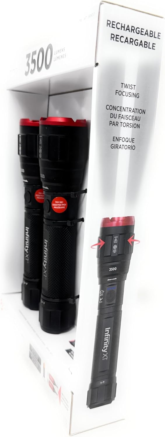 Infinity X1 3500 Lumen Dual Power Flashlight 2-Pack – High-Performance LED, Rechargeable or Alkaline Powered, 4 Light Modes, USB-C Charging, Includes Batteries and Cables