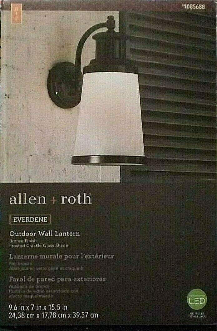 Allen & Roth Outdoor LED Wall Lantern Everdene Bronze with Frosted Crackle Shade
