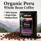 Kirkland Signature Organic Whole Bean Coffee from Peru- 2lb Whole Bean Medium Roast