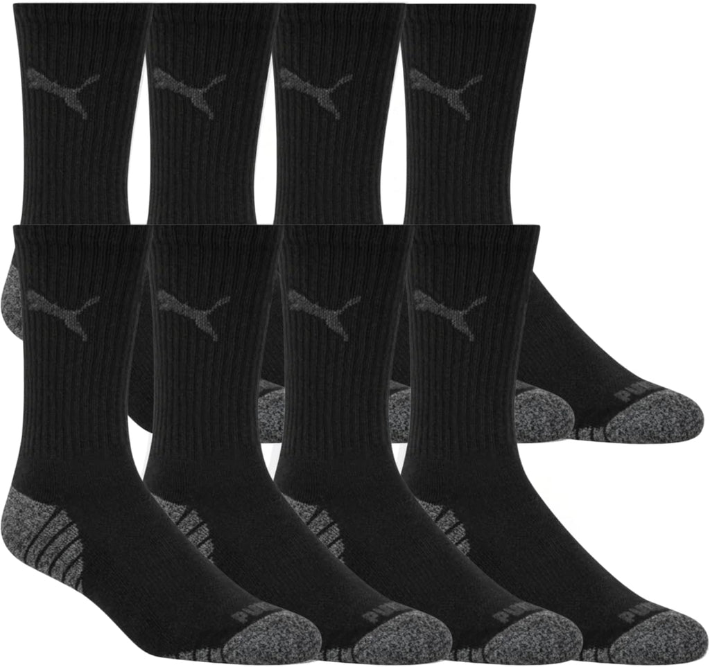 Puma Drycell Men's Crew Socks, 8 Pairs, Black, Fits Shoe Sizes 6-12