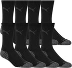 Puma Drycell Men's Crew Socks, 8 Pairs, Black, Fits Shoe Sizes 6-12