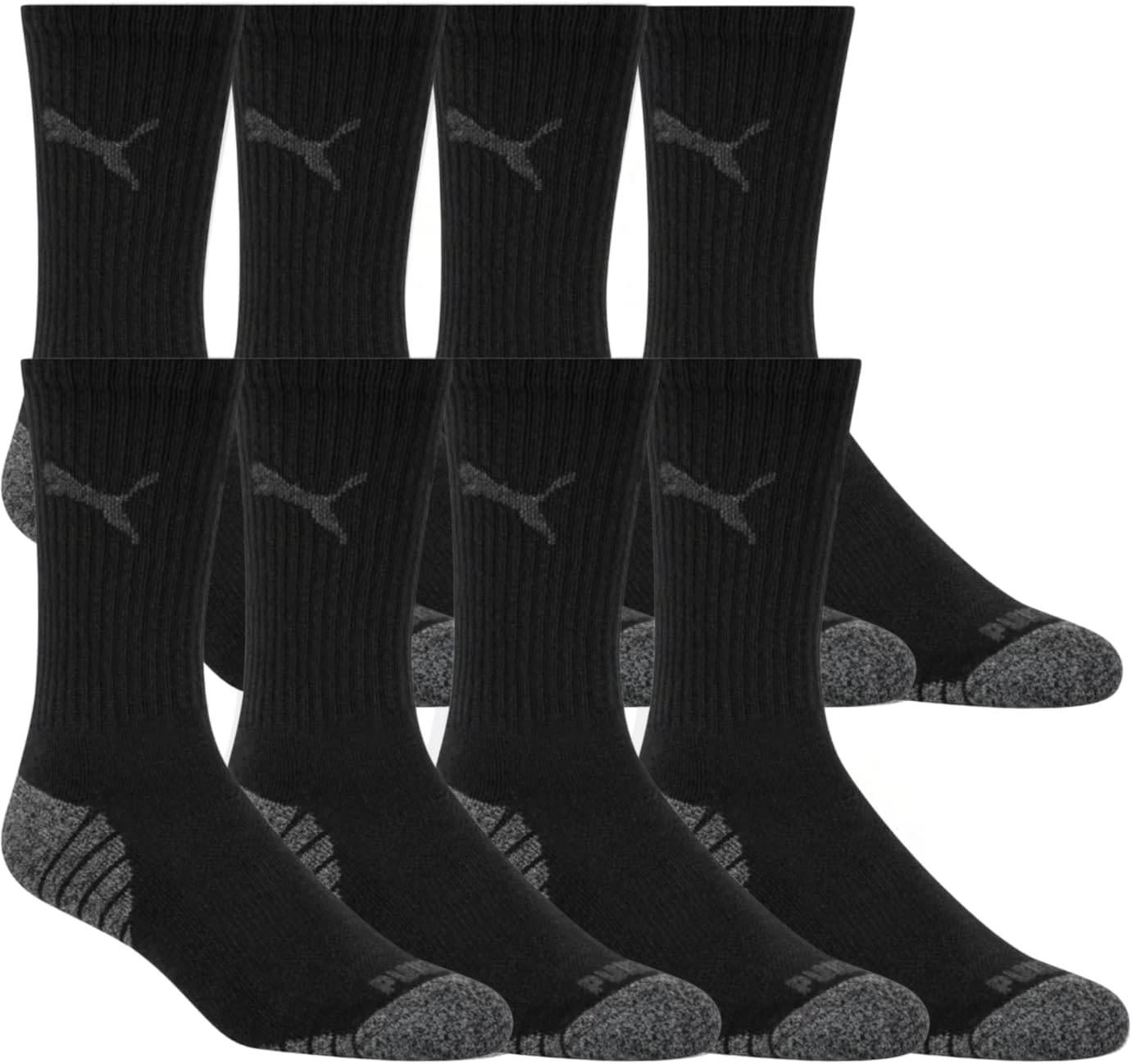 Puma Drycell Men's Crew Socks, 8 Pairs, Black, Fits Shoe Sizes 6-12